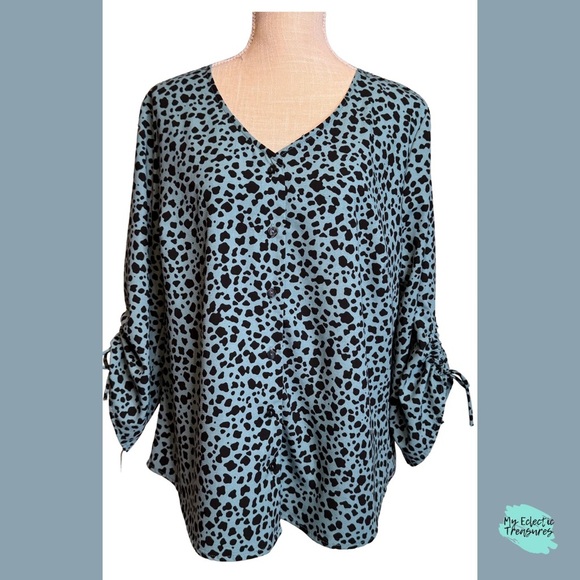 I.N. Studio Green 3/4 Sleeve Tie Front Blouse - Picture 1 of 9